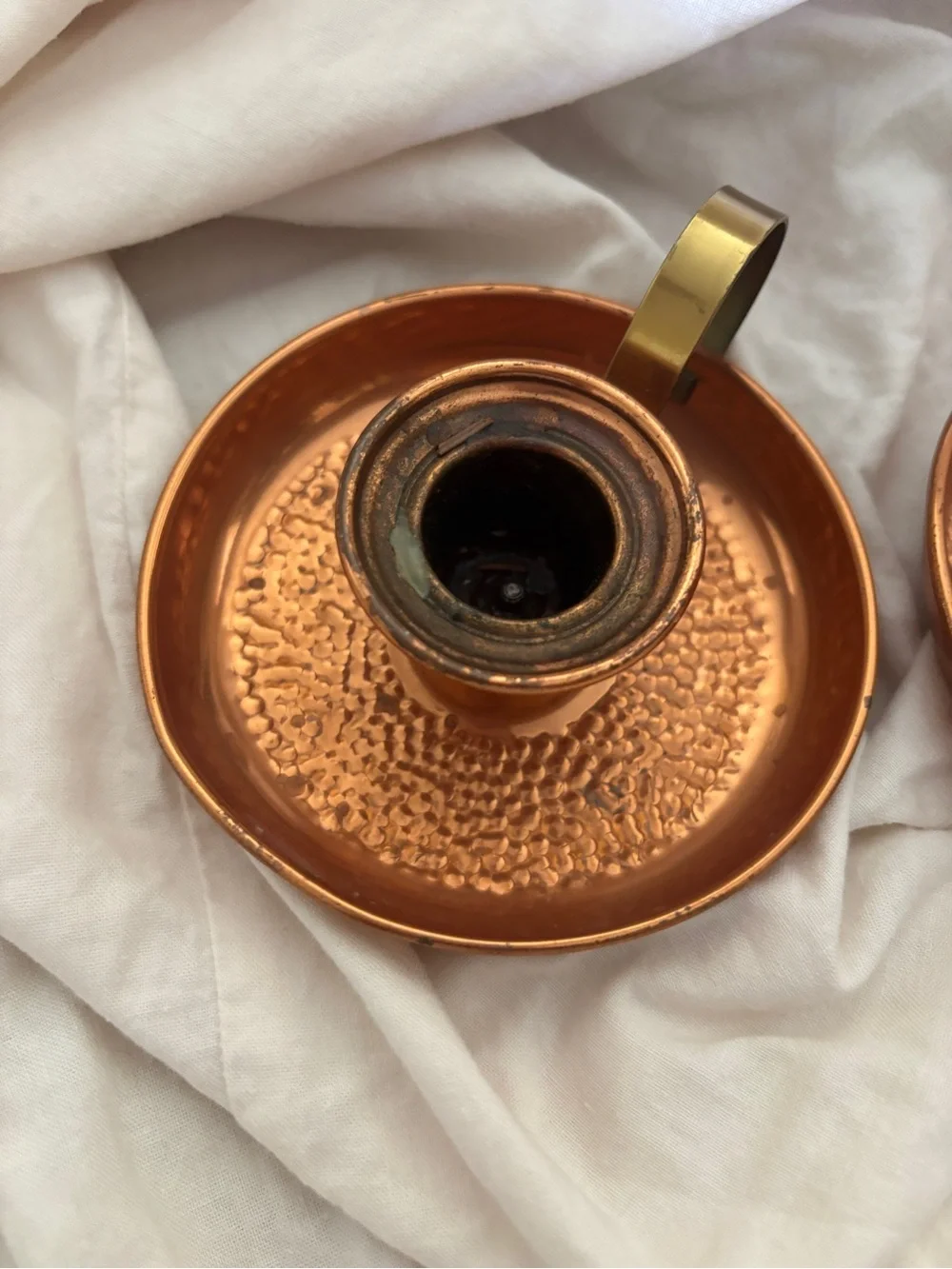 Copper Finish Taper Candle Holder Pair with Brass Handles